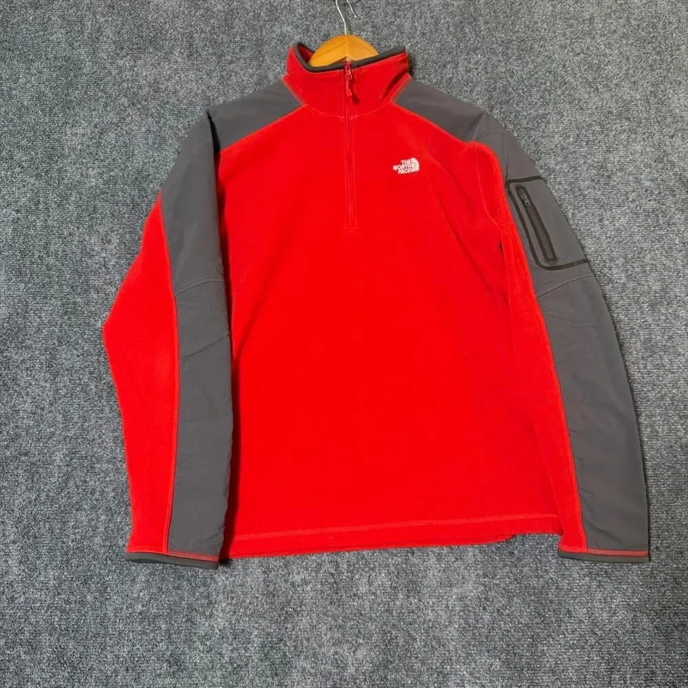 The North Face Polartec Classic Fleece 1/4 Zip Pullover Mens Large Red Zip Pocke